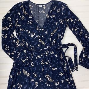 Gap navy blue floral long sleeve dress S EUC